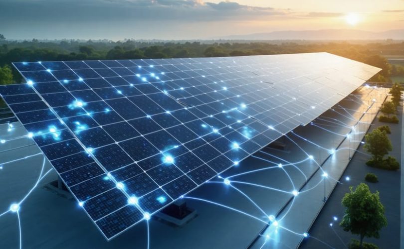 Solar energy and digital network concept