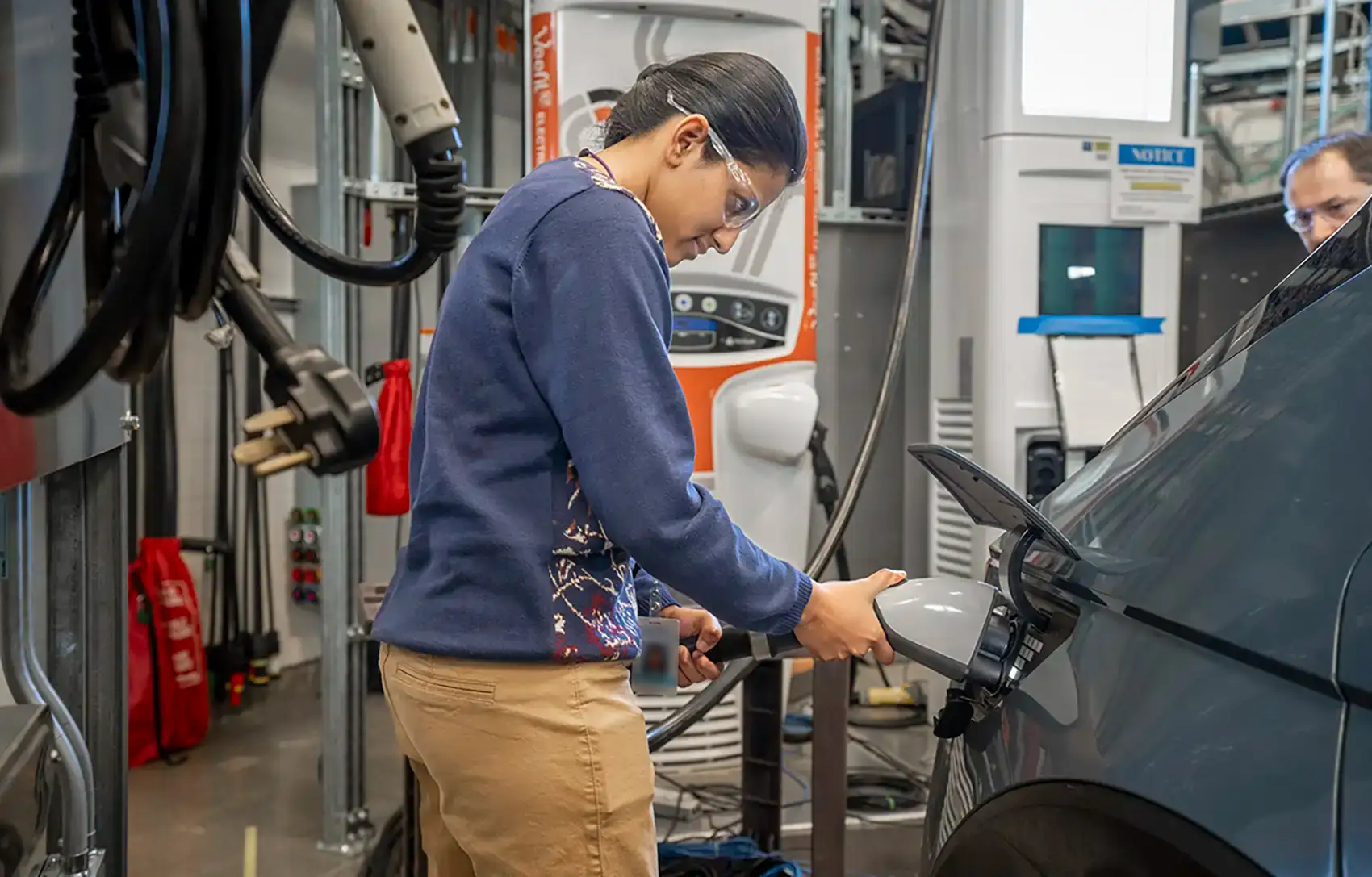 Electric vehicle charging research in a laboratory